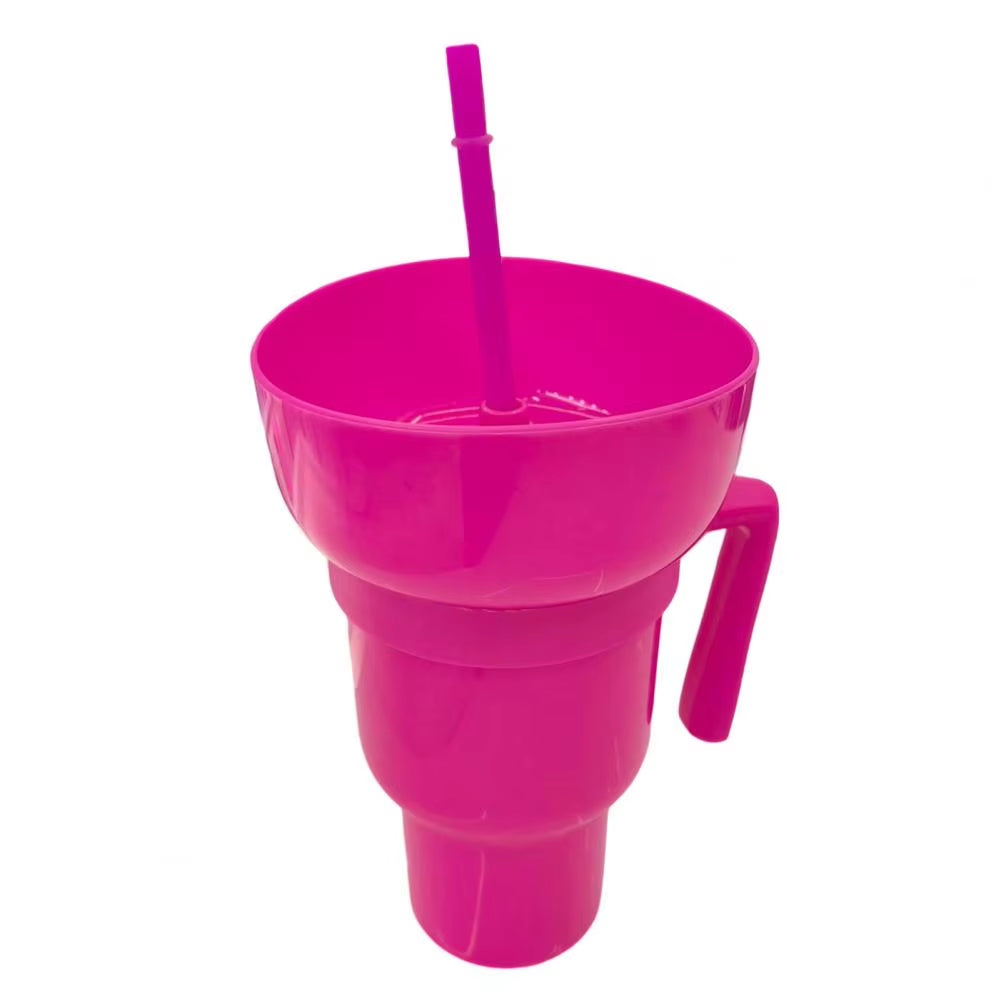 2-In-1 Snack Drink Cup Popcorn Water Cup Reusable Popcorn Drink Cup with Snack Bowl Straw Stadium Tumbler for Cinema Beverage