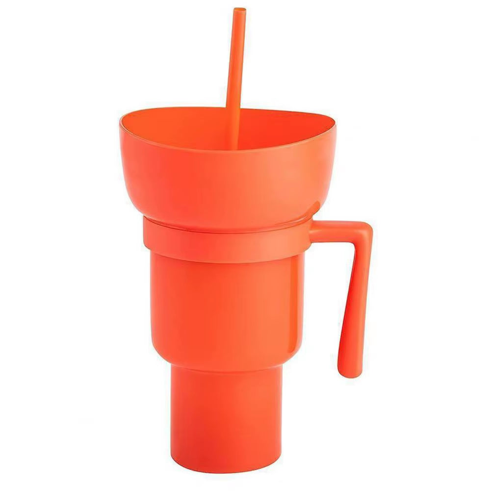 2-In-1 Snack Drink Cup Popcorn Water Cup Reusable Popcorn Drink Cup with Snack Bowl Straw Stadium Tumbler for Cinema Beverage