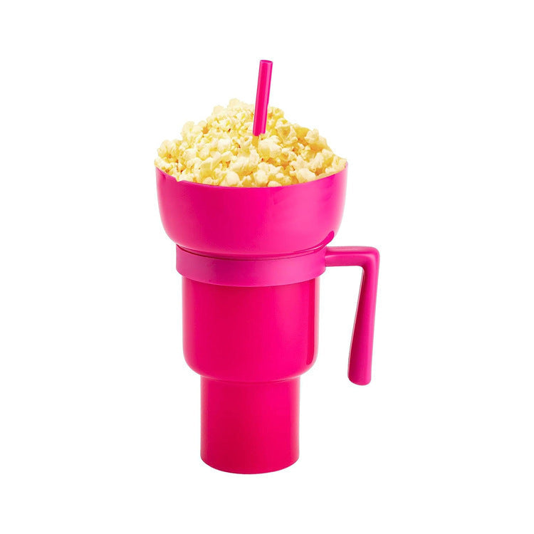 2-In-1 Snack Drink Cup Popcorn Water Cup Reusable Popcorn Drink Cup with Snack Bowl Straw Stadium Tumbler for Cinema Beverage