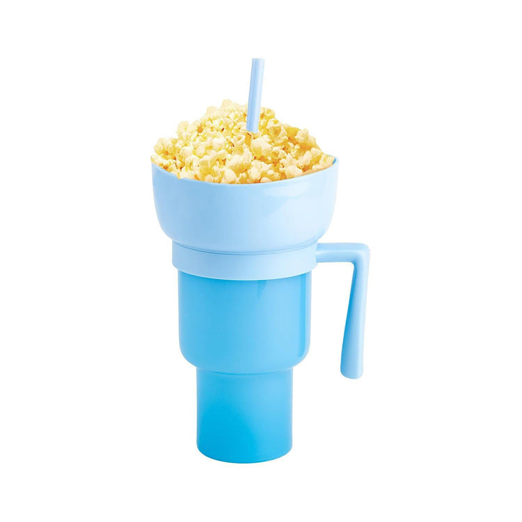 2-In-1 Snack Drink Cup Popcorn Water Cup Reusable Popcorn Drink Cup with Snack Bowl Straw Stadium Tumbler for Cinema Beverage