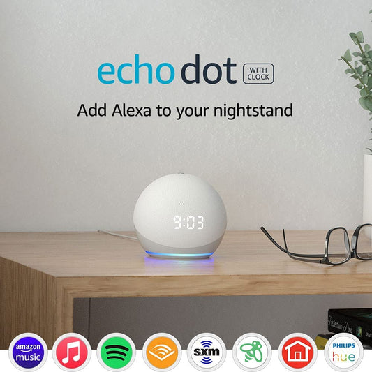 Echo Dot 4th Gen Smart Speaker with Clock and Alexa - Glacier White