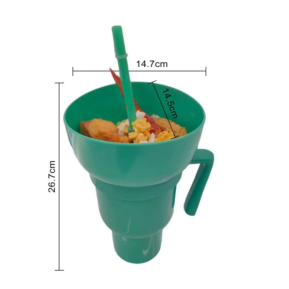 2-In-1 Snack Drink Cup Popcorn Water Cup Reusable Popcorn Drink Cup with Snack Bowl Straw Stadium Tumbler for Cinema Beverage