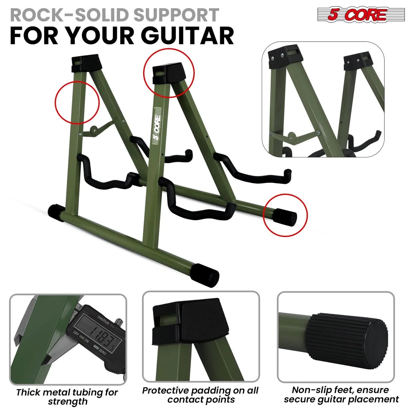 5Core Double Guitar Stand Floor Adjustable a Frame Folding Acoustic Electric Guitars Holder Stands