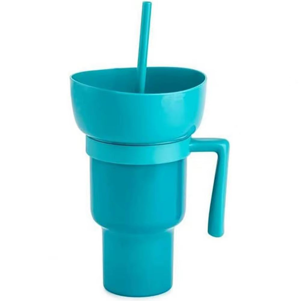 2-In-1 Snack Drink Cup Popcorn Water Cup Reusable Popcorn Drink Cup with Snack Bowl Straw Stadium Tumbler for Cinema Beverage